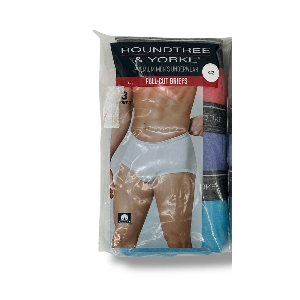 Roundtree & Yorke Mens Full-Cut Briefs 3 Pair Pack Size 42 Coral Blue Teal